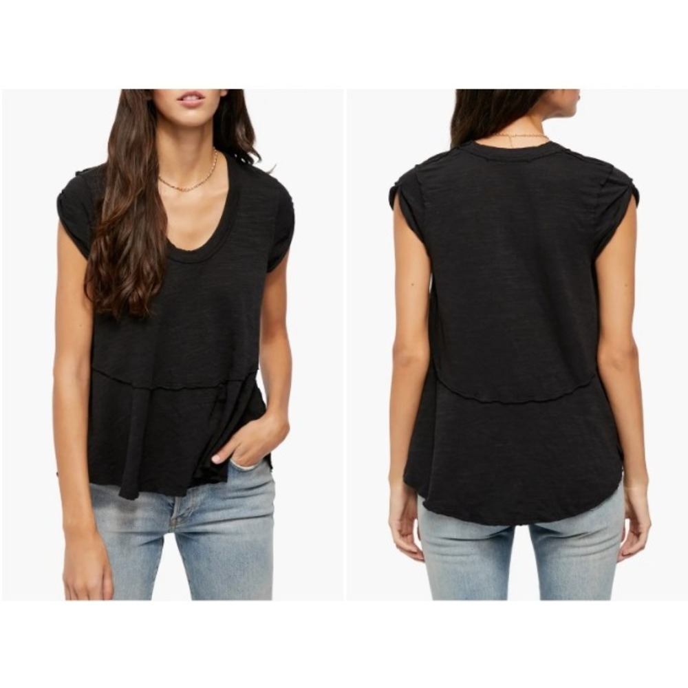 Free People We The Free Sweetness Tee Black Large Womens Scoop Neck Top